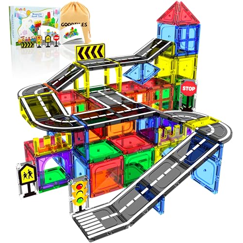 Magnetic Tiles - Road Set, Magnetic Building Blocks, Preschool Montessori Toys Gift for 3+ Year Old Boys and Girls, Sensory Christmas Toys for Kids Aged 3-5 and 4-8, Ideas for Kid with Autism - color: 38pcs