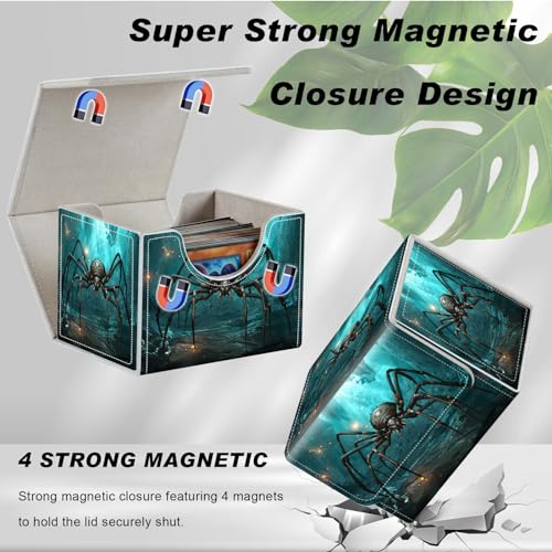 Magnetic Closure TCG Deck Box Portable Card Holder Trading Card Deck Box | PU Leather Collectible Card Case Game Trading Card Deck Box Storage Scratch Resistant Lining, A Giant Spider Glowing Cave - color: A Giant Spider Glowing Cave