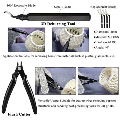 62PCS 3D Printer Tool Kit, 3D Post-Processing Accessories with Hand Drill, Deburring Tool, Cutter, Needle Files, Scrapers, Brushes, Tweezers, and Nozzle Cleaning Set for 3D Model Finishing - color: Black bag 62pcs