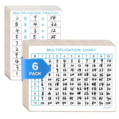 6 Pack Double-Sided Multiplication Whiteboard 9"x12" Math Dry Erase Board | Reusable and Wipes Clean, for Classroom Students - size: 6 Pack