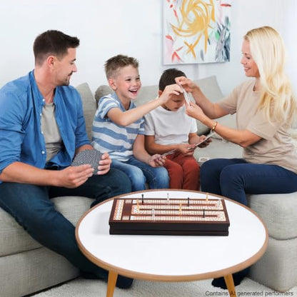BIVOMON Wooden Cribbage Board Game Set with Large Storage Area, 3 Track Cribbage Board, 9 Metal Pegs｜2 Playing Cards｜Magnetic Lock, Family Travel Portable Tabletop Game for Adults & Kids (Instruction)