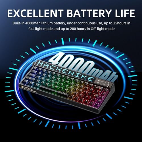 Machenike KT68 Pro 65% RGB Wireless Compact Mechanical Gaming Keyboard, Customizable LED Screen, 3-Modes 68 Keys Hot Swappable Brown Switch, Anti-Ghosting, Transparent Keycaps, Win/Mac, Black - color: Transparent Black, size: Brown Switch