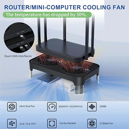X4-V2 Quiet USB Cooling Fan, High Performance Dual 140mm USB PC Fan, 3Speeds Controller & 2 USB Ports, Stackable Design for Router, Mini PC, Laptop, PlayStation, Xbox, Computer Cabinet Cooling