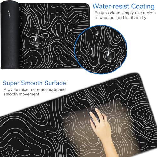Large Extended Gaming Mouse Pad, 31.5x15.7 inch Computer Keyboard Mouse Mat, Water Resist Non-Slip Mousepad Rubber Base Long XXL Desk Mouse Pad for Gaming, Office & Home, Black White Lines - color: Black White Lines, size: 31.5L x 15.7W inches