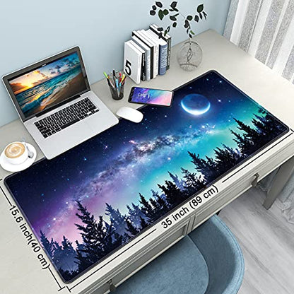 Desk Mat Pad,Large XXL Extended Mouse Pad Mat for Desktop Keyboard | 35''×15.6'' XXL Extended Gaming Mouse Pad with Non-slip Base Desk Matt Mousepad for Computer,Office,Keyboard and Laptop - color: B1-Moon Forest