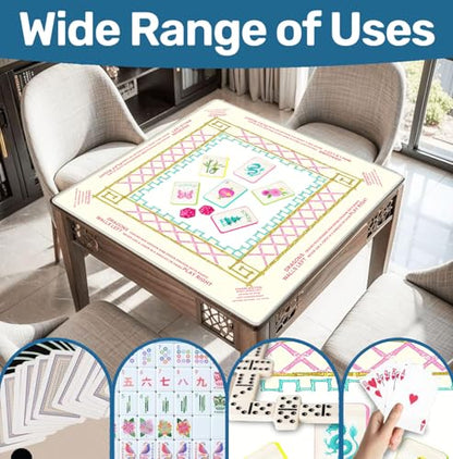 Pink and Yellow Chinoiserie Mahjong Mat 31.5" x 31.5", Grandmillennial Non-Slip Noise Reduction Mahjong Table Cover Accessories and Supplies for Dominoes Poker Card Board and Tile Games Gifts - color: Pink and Yellow Mahjong Mat