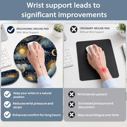 Starry Night Keyboard Wrist Rest Pad Ergonomic Mouse Pad Set,Sun Moon 3 in 1 Memory Foam Mouse Pad with Non Slip Base for Office and Home - color: Starry Night Sun Moon