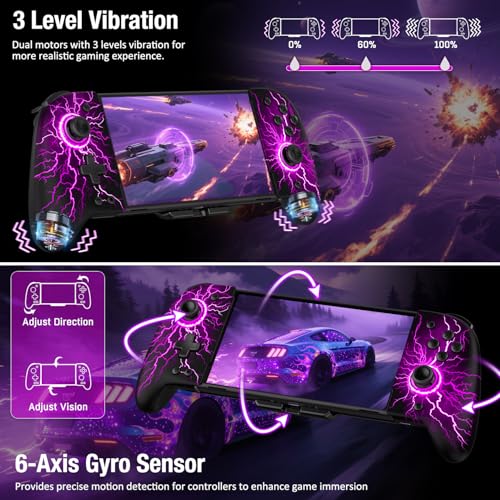 Spican Switch Controllers for Nintendo Switch/Switch OLED, Hall Effect Switch Wireless Pro Controller One-Piece Joypad, Full-Size Handheld Mode Controller with 17 RGB Light/Battery/Turbo/Macro/4 Game Slot - color: Black-Lightning Pattern, size: 6.2"/7"