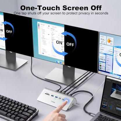Docking Station 3 Monitors, intpw 13 in 1 USB C Docking Station with 8K DP + 2 HDMI 4K@60Hz, 10Gbps USB A/C, 2 PD 45W, RJ45, SD/TF, Audio, 65W Adapter+3.9FT Cable, Powered USB C Hub for Mac, Dell, HP