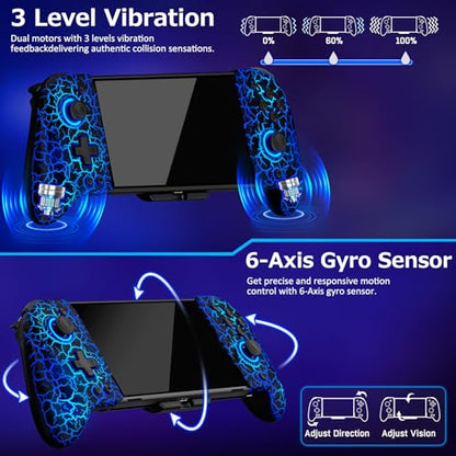 Spican Switch Controllers for Nintendo Switch/OLED, Hall Effect Wireless Pro Controller One-Piece Joypad, Full-Size Ergonomic Handheld Mode Gamepads with 17 RGB Light/Battery/Turbo/Macro/4 Game Slot - color: Black-Crack Pattern, size: 6.2"/7"