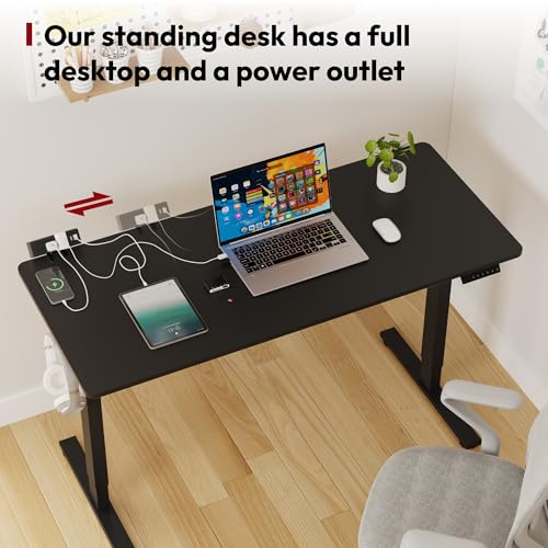 SANODESK Electric Standing Desk with Desk Clamp Power Strip 40"x 24" Whole-Piece Desktop Height Adjustable Stand Up Desk with Cable Management Sit Stand Home Office Desk Black Frame/Black Top - color: Black Frame+black Top, size: 40"x24"
