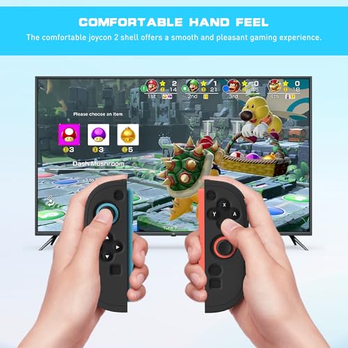 Switch 2 Controller Handle Silicone Case, Frosted Switch 2 2025 Protective Cover for Left and Right Grip Controller and 2 Thump Caps, [2 Pieces] Soft Replacement Shell - Black - color: Black-Black