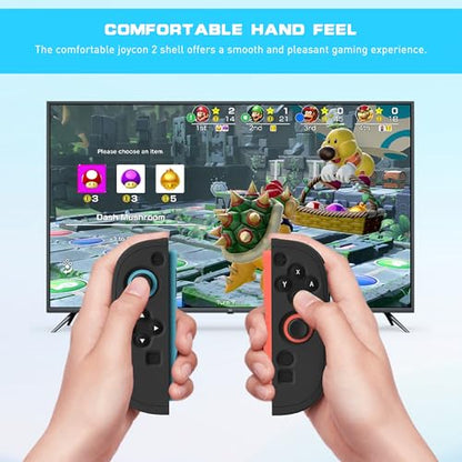 Switch 2 Controller Handle Silicone Case, Frosted Switch 2 2025 Protective Cover for Left and Right Grip Controller and 2 Thump Caps, [2 Pieces] Soft Replacement Shell - Black - color: Black-Black