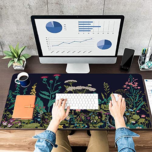 Large Mouse Pad with Wrist Rest, 4-in-1 Wrist Rest for Keyboard and Mouse | Non-Slip Waterproof Desk Mat Set, 35.4"x15.7" Desk Mat+Keyboard Wrist Rest+Mouse Wrist Support+Cup Coaster for Home Office - color: 4Pcs-Weeds