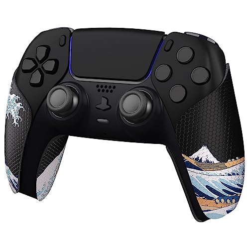 eXtremeRate PlayVital Anti-Skid Sweat-Absorbent Controller Grip for ps5 Controller, Professional Textured Soft Rubber Pads Handle Grips for ps5 Control - The Great Wave Off Kanagawa - color: The Great Wave Off Kanagawa