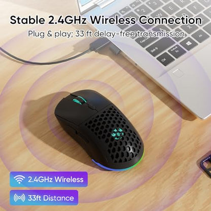 Honeycomb M32 Wireless Gaming Mouse - 2.4GHz RGB Rechargeable Ergo Mouse with Silent Clicks & 3200 DPI for PC/Mac (Black) - color: Black