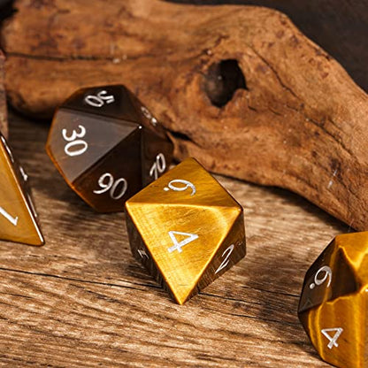 UDIXI Stone DND Dice Set Tiger's Eye Gemstone D&D Dice for Tabletop Games | Natural Stone, Premium Gift Box, DM Gift, for Dungeons and Dragons Role Playing Games - color: Tiger's Eye