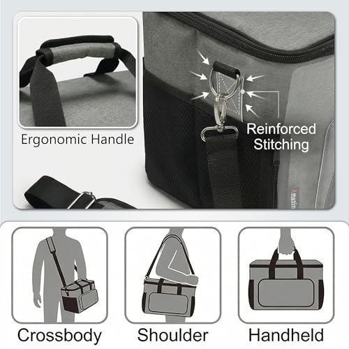 Board Game Bag with Multi-Pockets – Convertible Tote & Shoulder Carry, Includes 5 Elastic Box Bands, 20.5 x 12.6 x 12.6 Inches, for Game Night, Travel & Storage for Gamers (Grey) - color: Grey