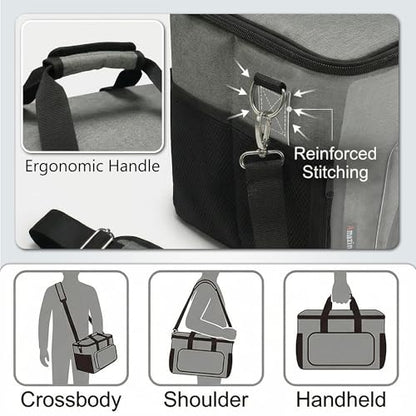 Board Game Bag with Multi-Pockets – Convertible Tote & Shoulder Carry, Includes 5 Elastic Box Bands, 20.5 x 12.6 x 12.6 Inches, for Game Night, Travel & Storage for Gamers (Grey) - color: Grey