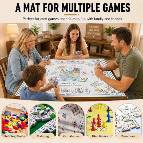 Summer Garden Mahjong Mat with Rules Non-Slip Noise Reduction Gaming Mats with Carrying Bag, American Mahjong Table Cover for Poker Board Card Games Dominoes, 31.5” x 31.5” - color: Summer Mahjong Garden