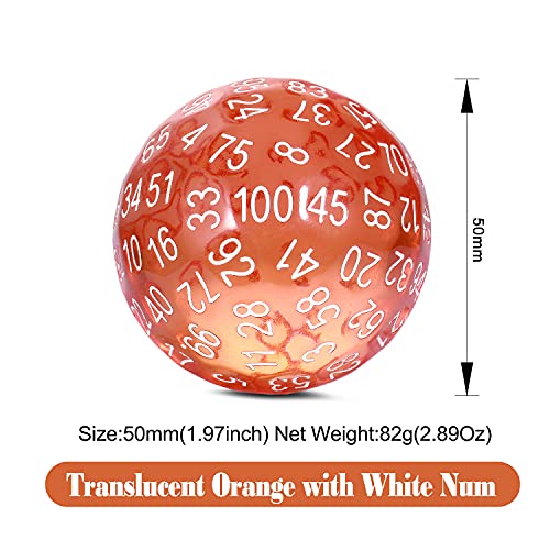 100 Sided Dice DNDND D100 Die with Translucent Pouch for Dungeons and Dragons(Translucent Orange with White Number) - color: Transparent Orange