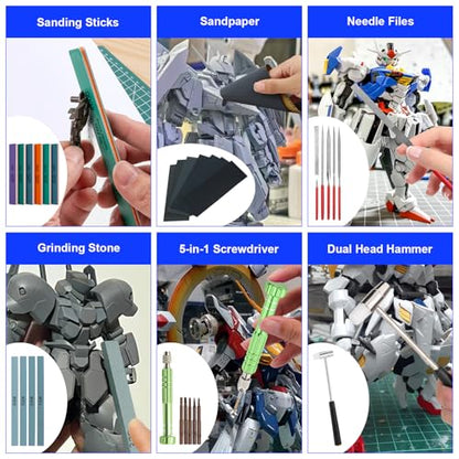 242 Pcs Gundam Tool Kit, Professional Model Tool Kit for Gundam, Model Kit Tools with Decals Sticker Operated Box, Gunpla Tool Kits for Adults, Model Building Tools Hobby Tools for Repairing Painting - color: 242pcs