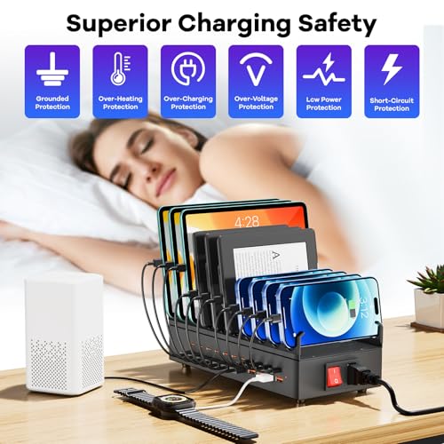 USB~C Charger Block, 300W 22 Port (11 USΒ A & 11 USΒ~C) USB Charging Station for Multiple Devices, Desktop Wall Fast Charger with Storage Dividers, USΒ Power Strip Suitable for Home Office School