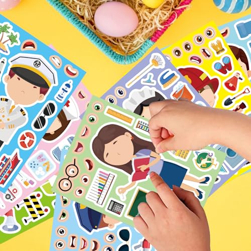 24 Sheets Make a Face Sticker, Educational Stickers for Kids, Make Your Own Occupation Post Stickers with 8 Designs of Firefighter Doctor Policeman Teacher Sticker, Birthday Gift Craft Party Favor - style: Educational Stickers