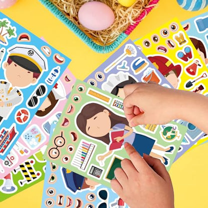 24 Sheets Make a Face Sticker, Educational Stickers for Kids, Make Your Own Occupation Post Stickers with 8 Designs of Firefighter Doctor Policeman Teacher Sticker, Birthday Gift Craft Party Favor - style: Educational Stickers