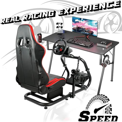 Dardoo Racing Simulator Cockpit with Red Seat Fit for Logitech G29 G920, for Thrustmaster T300RS TX, for Fanatec, for PC, Adjustable Driving Gaming Frame,Not Included Shifter,Steering Wheel & Pedals