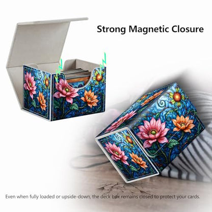 Strong Magnet for TCG MTG Commander Deck Box Playing Card Case MTG Deck Box Creative Pattern Trading Card Storage Box for Collectible Games, Pink And Yellow Lotus Flowers - color: Pink And Yellow Lotus Flowers