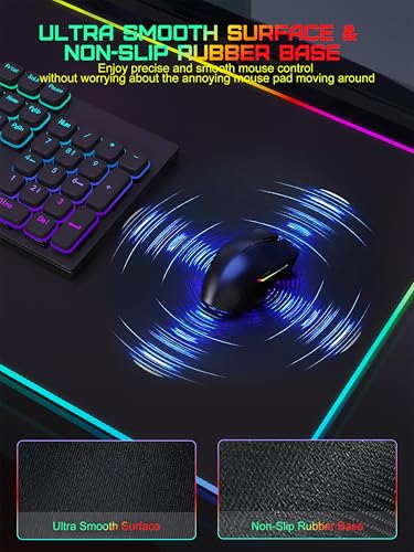 TopMade Mouse Pad with Wireless Charging, 31.5" x 15.75" Large Desk Mat RGB Gaming Mousepad, LED Desk Pad Keyboard Pad with Ultra-Smooth Surface & Non-Slip Rubber Base, Waterproof Desk Pad - color: RGB Black-31.5"x15.8"