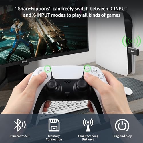 Ralan Bluetooth Controller Wireless Adapter for PS4/PS5/PS5 Edge, Compatible with Switch/Switch Lite/Windows PC/Android TV Box/Steam (Include Type-c OTG Connector)