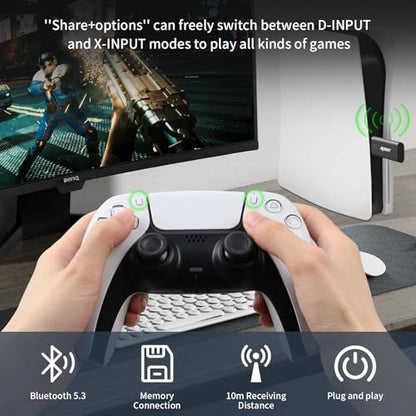 Ralan Bluetooth Controller Wireless Adapter for PS4/PS5/PS5 Edge, Compatible with Switch/Switch Lite/Windows PC/Android TV Box/Steam (Include Type-c OTG Connector)