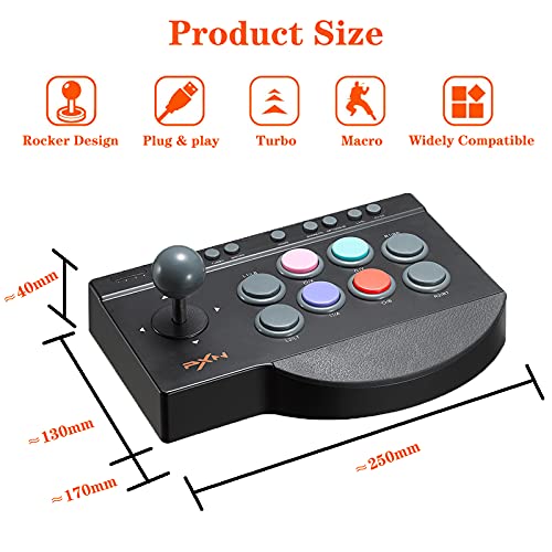 PXN Arcade Fight Stick 0082 Arcade Game Fighter Joystick, with Turbo & Macro Functions, with USB Port, Suitable for PS3, PS4, Xbox One, Xbox Series X/S, Nintendo Switch, PC Windows.