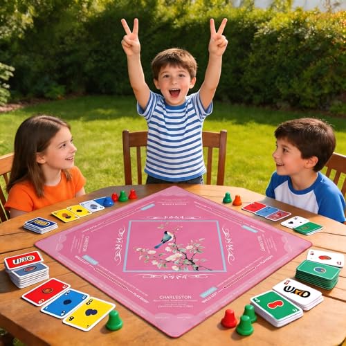 American Mahjong Mat with Rules for Table Floral Bird Design | Non Slip Noise Reduction Mah Jong Mat Mahjong Table Mat with Carry Bag for Playing Tiles Poker Board Games(Light Pink) - color: Light Pink