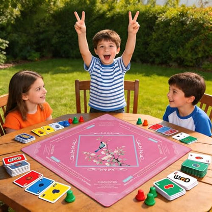 American Mahjong Mat with Rules for Table Floral Bird Design | Non Slip Noise Reduction Mah Jong Mat Mahjong Table Mat with Carry Bag for Playing Tiles Poker Board Games(Light Pink) - color: Light Pink