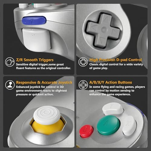FIOTOK Gamecube Controller,Wired Controller for Wii & Gamecube (Sliver) - color: Sliver