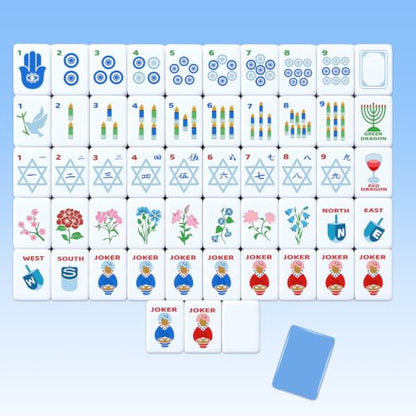 160 Pcs American Mahjong Tiles Set Blue, Mini 1.2 Inch Mahjong Tiles with Rosh Hashanah Themed Protable Mah Jong Game Set for Jewish New Year Holiday Family Gathering Hanukkah Gift - style: Jewish