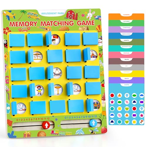 Vinlon Matching Memory Game for Kids Ages 4-8, Flip to Win Board Games Travel Toys Parlor Games for 3 4 5 6 7 8 Years Old, Road Trip Essentials, Airplane, Car Activity Easter Basket Stuffers