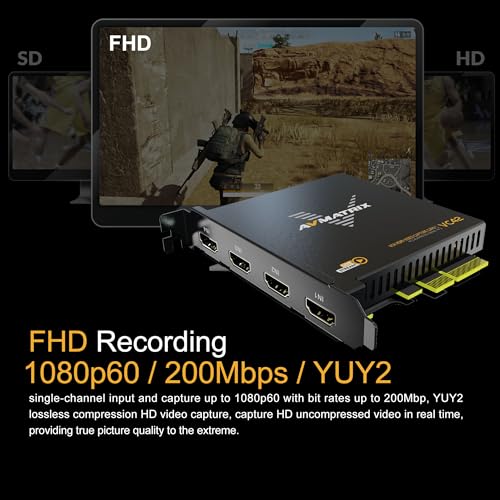 AVMATRIX 1080p60 4-PCI-E Capture Card | Live Stream and Record, Ultra-Low Latency, PS5, PS4 Pro, Xbox Series X/S, Xbox One X, OBS, Twitch, YouTube, Nintendo Switch - color: PCIE-4CH HDMI