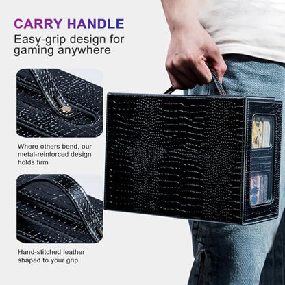 Commander Deck Box for MTG, 6-Deck Modular Card Case with Dice Tray, Holds 600+ Double-Sleeved Cards and 35PT Magnetic Card Holders, for Trading Cards & TCG Collections（Black） - color: Clutch Texture - Black