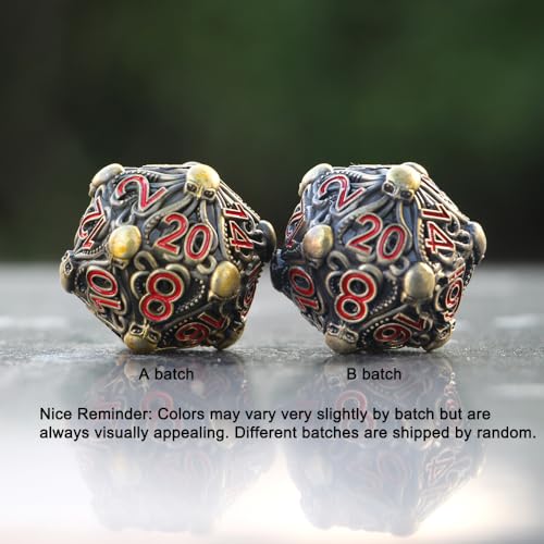 Metal D20 Dice with Intricate Octopus Design Antique Finish & Red Numbers for Call of Cthulhu, RPGs-DNDWoW BZQR - color: Antique Color Octopus D20 With Red Numbers