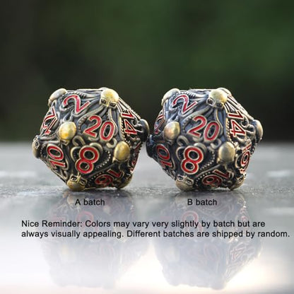 Metal D20 Dice with Intricate Octopus Design Antique Finish & Red Numbers for Call of Cthulhu, RPGs-DNDWoW BZQR - color: Antique Color Octopus D20 With Red Numbers