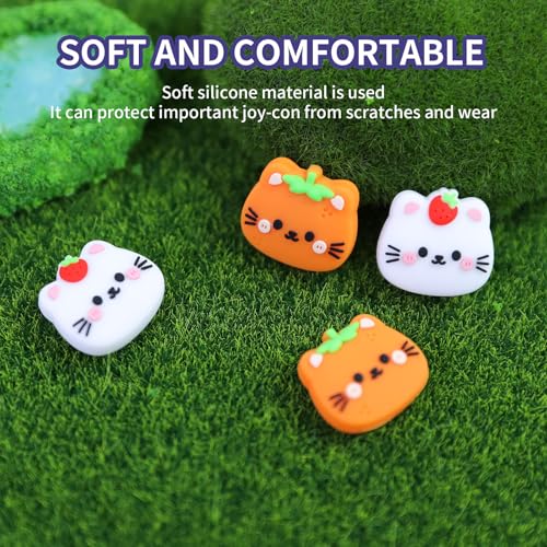 Switch Joycon Thumb Grips Caps, 4 PCS Cute Kawaii 3D Silicone Analog Thumbstick Button Cover Compatible with Nintendo Switch Lite/OLED Joystick Caps (Orange+White Cat) - color: Orange+White Cat