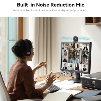2K AI Webcam USB 3.0 with HDR 8X Digital Zoom & Microphone for PC | with Remote Control Plug and Play, Compatible with Zoom, Teams, Skype, Facetime, Meetings for Laptop Desktop Mac