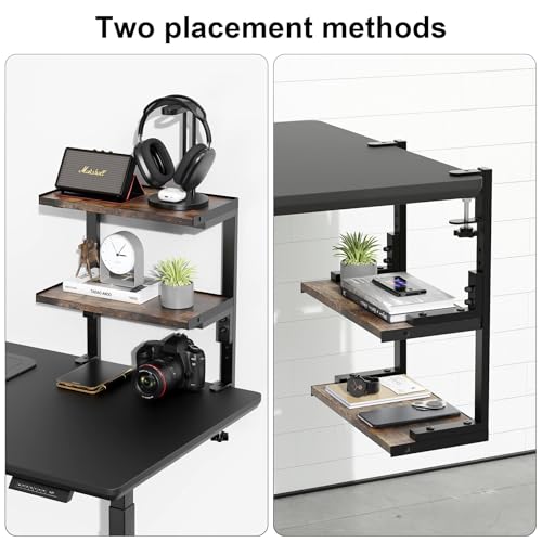 2-Tier Desk Shelf | Desk Organization Expandable Clamp on Desk Shelf Desktop Accessories for Offices and Game Rooms (Wood) - color: Wood