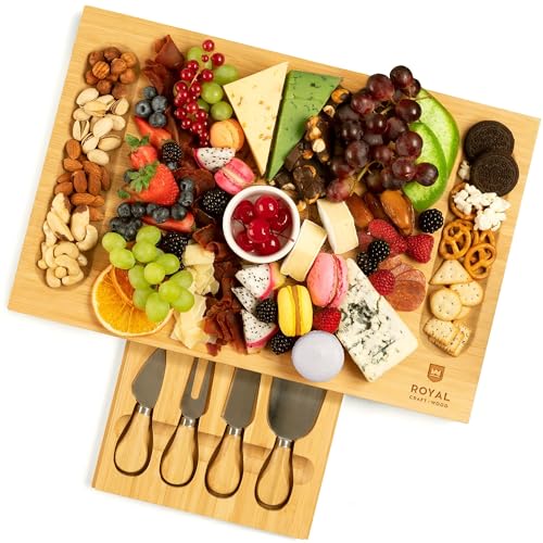 ROYAL CRAFT WOOD Premium Bamboo Charcuterie Board Set - Cheese Platter & Serving Tray & Serving Utensils - Perfect Housewarming Gift, Wedding, Bridal Shower Gift - Ideal for Entertaining and New Home - style: 1-3 Guests