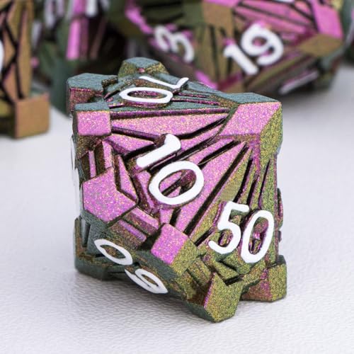 7PCS Metal DND Dice Set with Box, Debris RPG Red D and D Dice for D&D Tabletop Games Role Playing Game, Polyhedral Dice Set D20 D12 D10 D8 D6 D4 - color: Red White