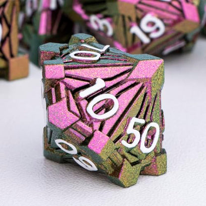 7PCS Metal DND Dice Set with Box, Debris RPG Red D and D Dice for D&D Tabletop Games Role Playing Game, Polyhedral Dice Set D20 D12 D10 D8 D6 D4 - color: Red White